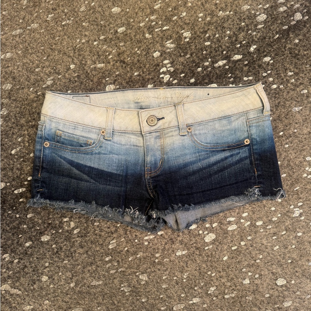 American Eagle Outfitters Ombre Frayed Denim Cutoff Shorts - Blue